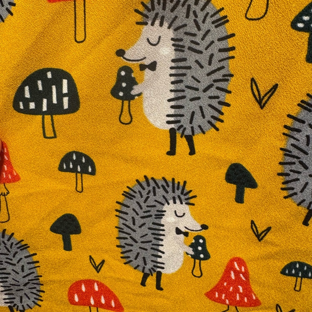 Modcloth Yellow Hedgehog and Mushroom Print Fabric